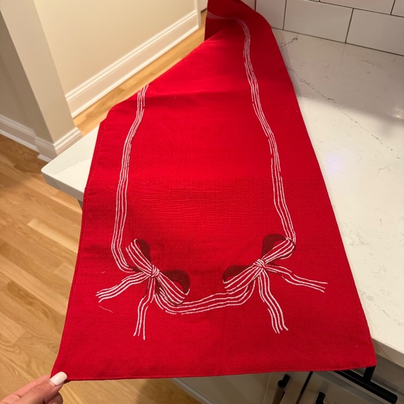 72"x14" Bow Table Runner - Threshold™ Geometric Cotton, Traditional Christmas De - Picture 2 of 2